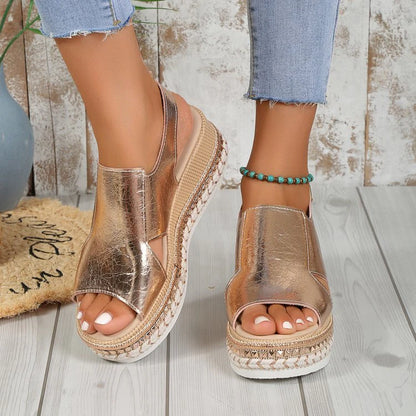 Women's Platform Sandals ⎜ Comfortable Summer Shoes with a Raffia Sole and Open Toe for Everyday Wear & Leisure