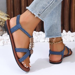Women's Sandals with Jewellery Details ⎜ Comfortable Summer Shoes with Elasticated Strap and Metal Elements