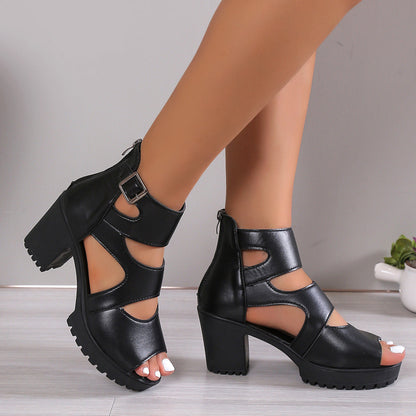 High Heel Sandals for Women ⎜ Fashionable Platform Shoes with Block Heel and Cut - Out Design for Party & Everyday Wear