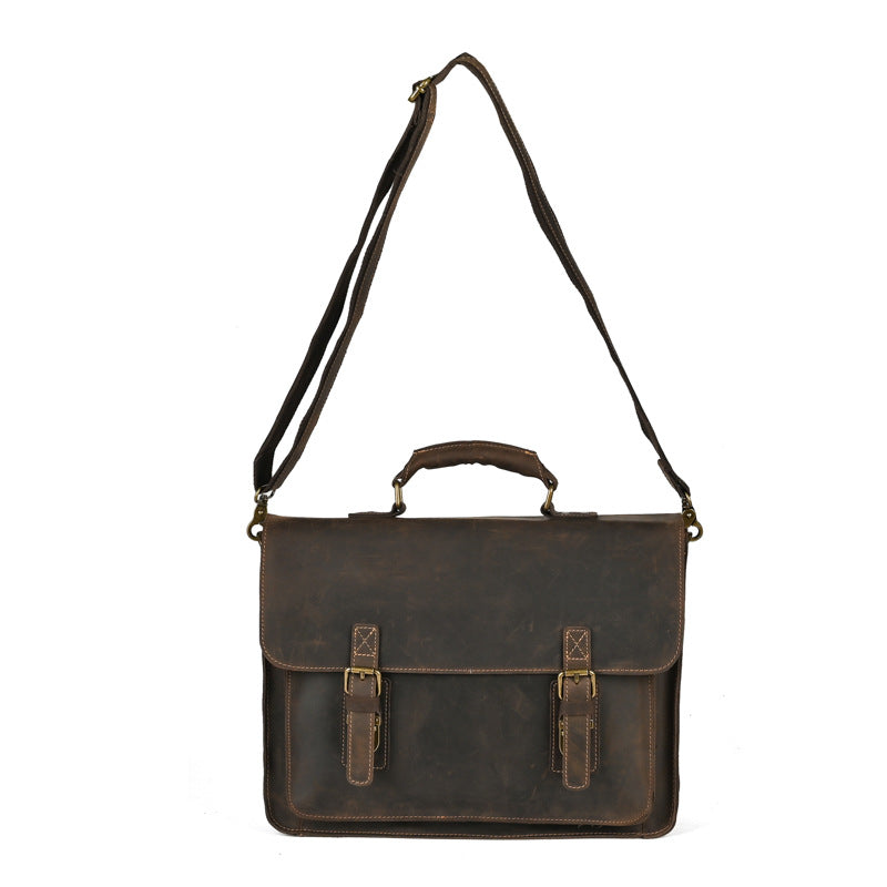 Leather Laptop Bag for Men ⎜ Robust Shoulder Bag with Buckle Fastening and Padded Inner Compartment