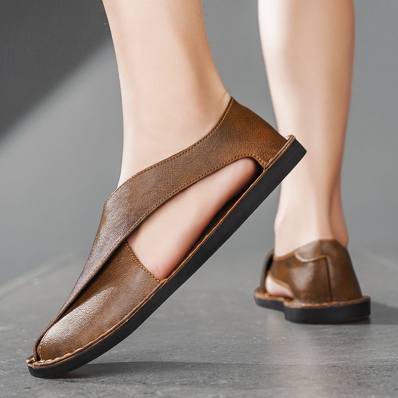 Leather Sandals for Men ⎜ Comfortable One - Pedal Beach Shoes Made From Breathable Genuine Leather