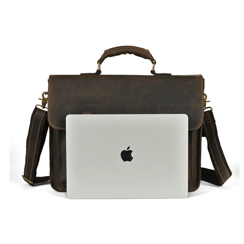 Leather Laptop Bag for Men ⎜ Robust Shoulder Bag with Buckle Fastening and Padded Inner Compartment