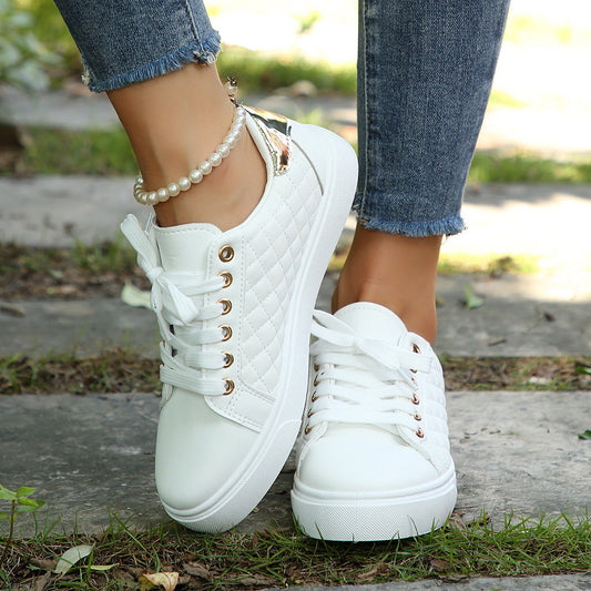 Sneakers for Women ⎜ Comfortable Casual Shoes with Stitched Design and Golden Details