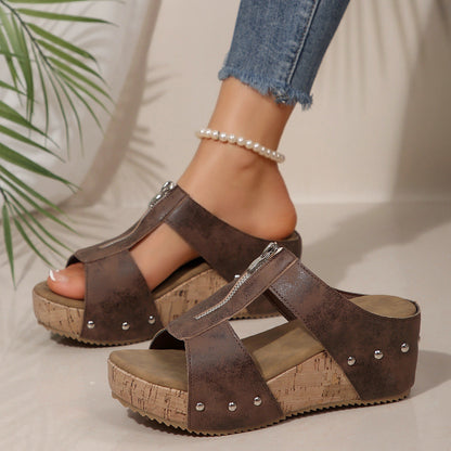 Platform Loafers for Women ⎜ Comfortable Wedges with Zip and Peep Toe for Summer