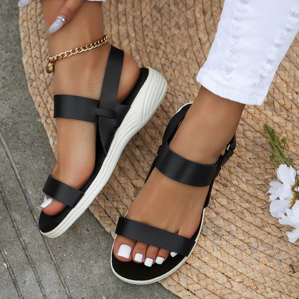 Women's Sandals with a Flat Sole ⎜ Comfortable Summer Shoes with an Open Toe Area and Adjustable Strap