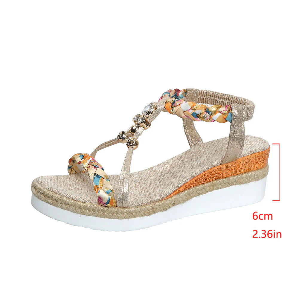 Women's Wedges with Braided Strap ⎜ Comfortable Sandals with Pearl Details and Fashionable Sole