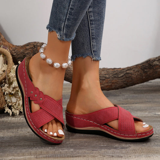 Women's Mules with Cross Straps ⎜ Comfortable Summer Shoes in Large Sizes with a Non - Slip and Lightweight Sole
