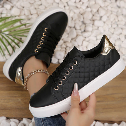 Sneakers for Women ⎜ Comfortable Casual Shoes with Stitched Design and Golden Details