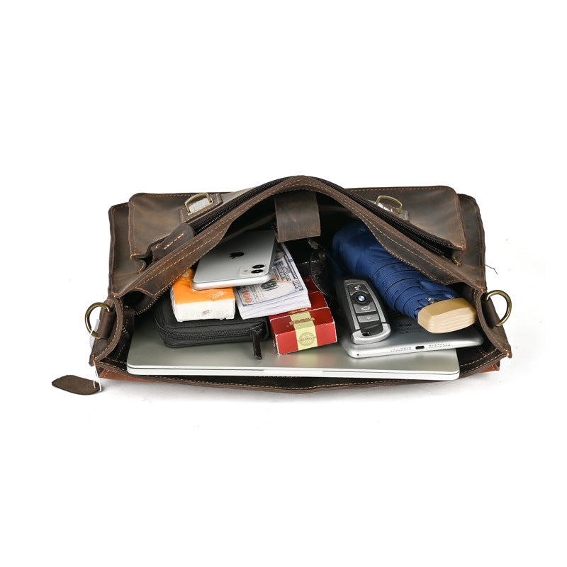 Leather Laptop Bag for Men ⎜ Robust Shoulder Bag with Buckle Fastening and Padded Inner Compartment