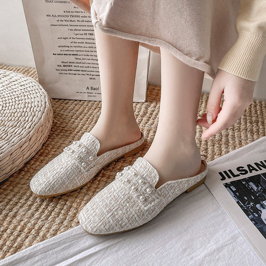 Elegant Flat Sandals for Women ⎜ Comfortable Shoes with Pearl Details for Stylish Casual Looks