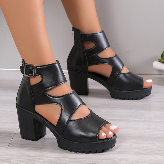 High Heel Sandals for Women ⎜ Fashionable Platform Shoes with Block Heel and Cut - Out Design for Party & Everyday Wear