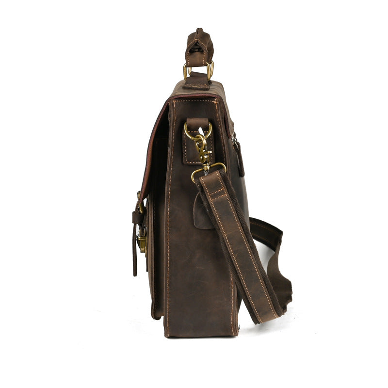 Leather Laptop Bag for Men ⎜ Robust Shoulder Bag with Buckle Fastening and Padded Inner Compartment