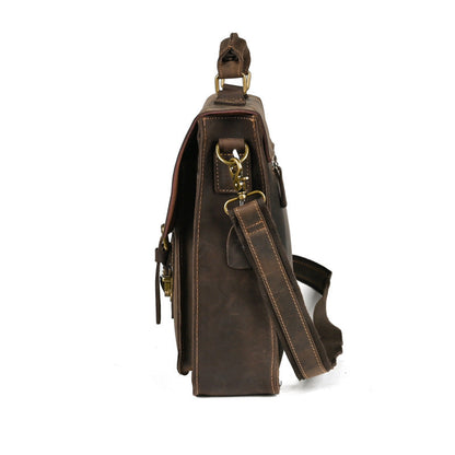 Leather Laptop Bag for Men ⎜ Robust Shoulder Bag with Buckle Fastening and Padded Inner Compartment
