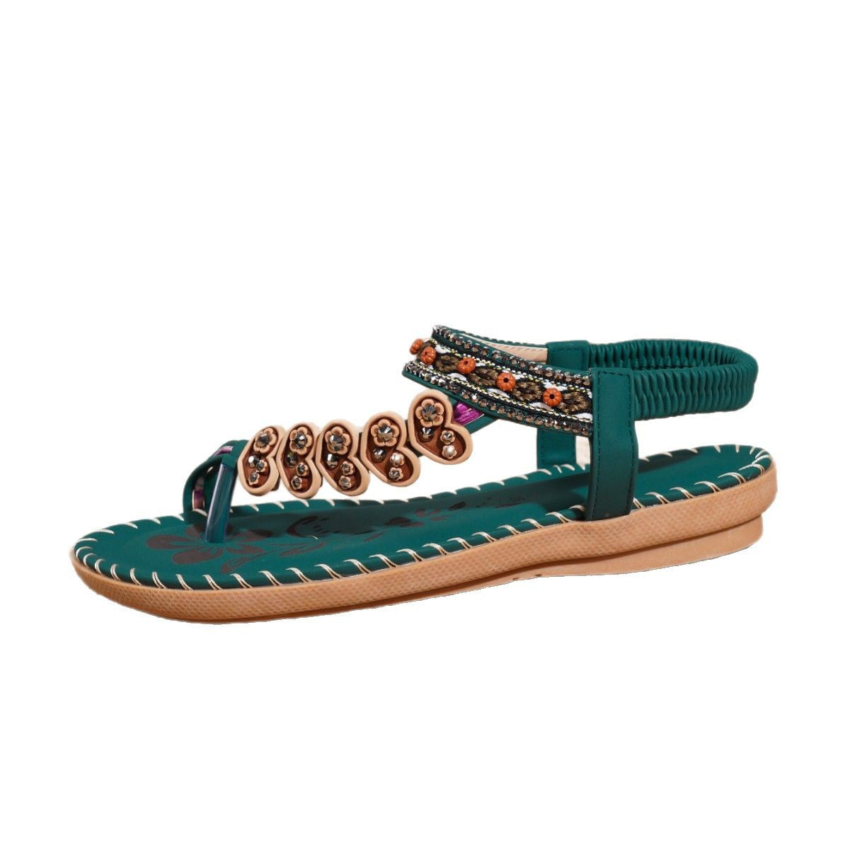 Boho Sandals for Women ⎜ Comfortable Summer Shoes with Rhinestones and Toe Separators for Everyday Wear & Beach