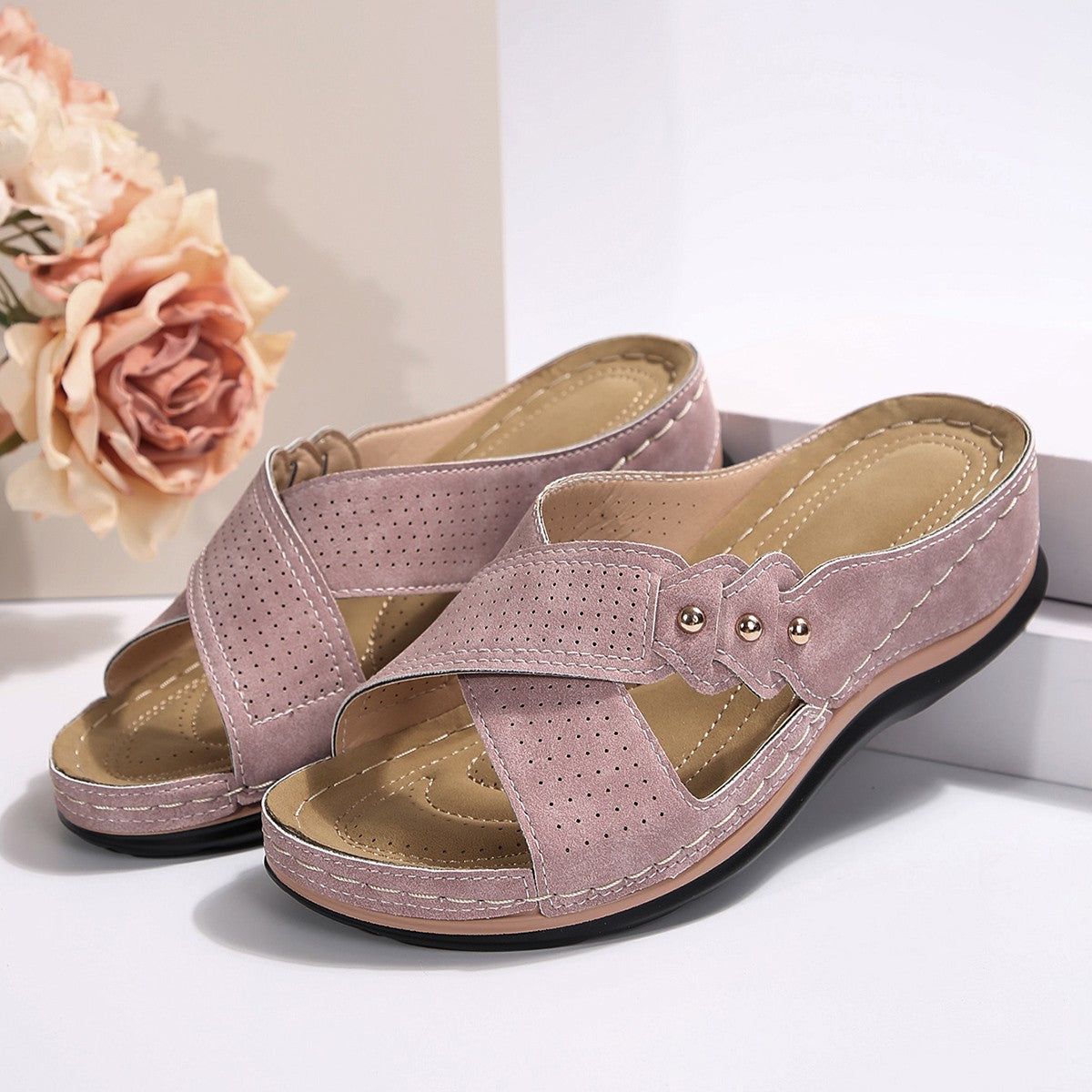 Women's Mules with Cross Straps ⎜ Comfortable Summer Shoes in Large Sizes with a Non - Slip and Lightweight Sole