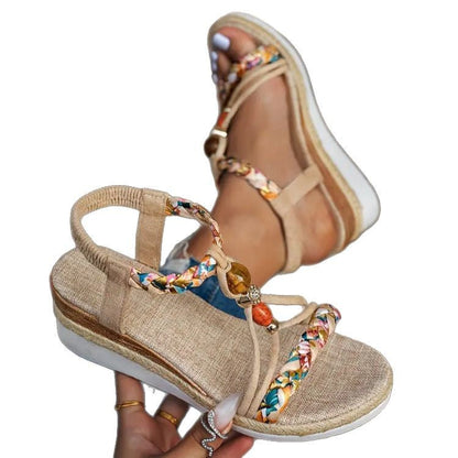Platform Sandals for Women ⎜ Summery Wedges with a Braided Design and Elasticated Heel Strap