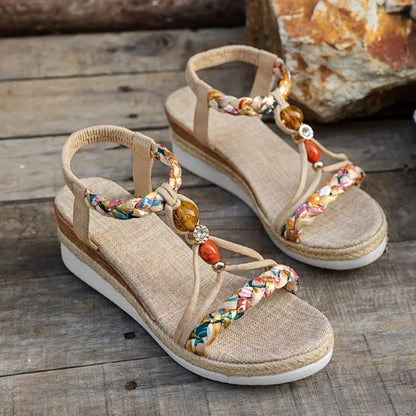 Platform Sandals for Women ⎜ Summery Wedges with a Braided Design and Elasticated Heel Strap