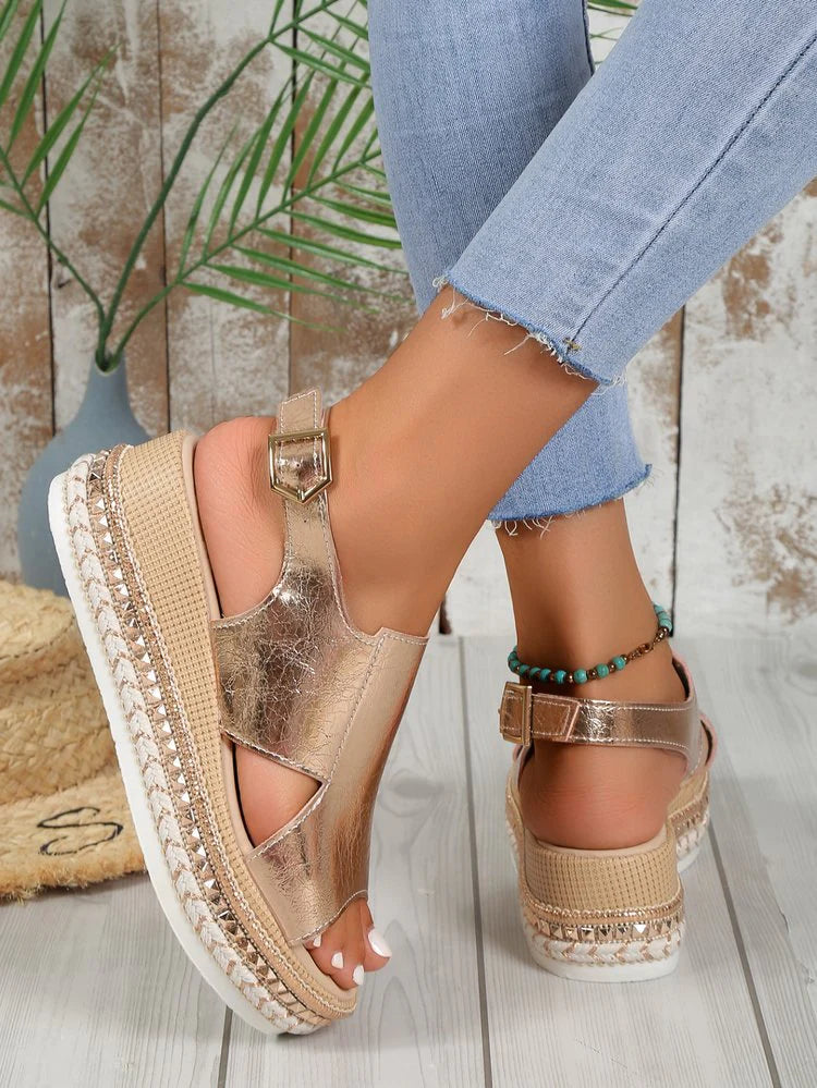 Women's Platform Sandals ⎜ Comfortable Summer Shoes with a Raffia Sole and Open Toe for Everyday Wear & Leisure