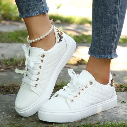 Sneakers for Women ⎜ Comfortable Casual Shoes with Stitched Design and Golden Details