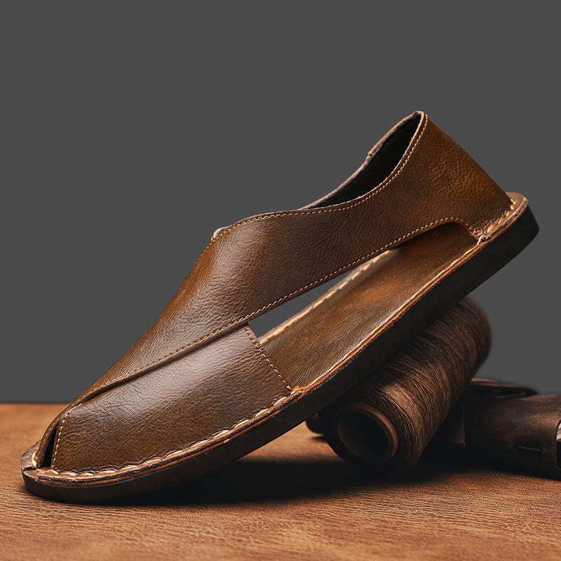 Leather Sandals for Men ⎜ Comfortable One - Pedal Beach Shoes Made From Breathable Genuine Leather