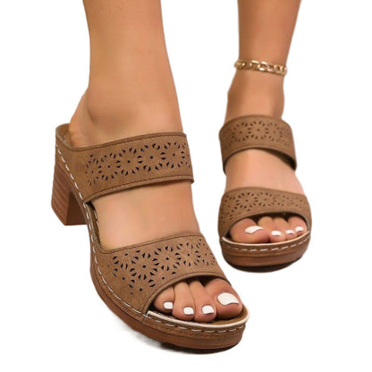 Women's Block Heel Sandals ⎜ Comfortable and Breathable Shoes with Perforated Details and Trendy Design