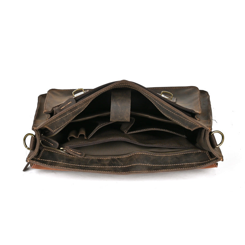 Leather Laptop Bag for Men ⎜ Robust Shoulder Bag with Buckle Fastening and Padded Inner Compartment