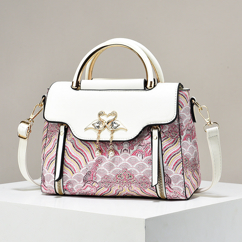 Elegant Handbag for Women ⎜ Fashionable Shoulder Bag with High - Quality Embroidery and Heart Pendant