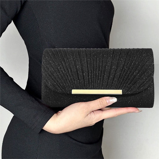 Elegant Clutch for Women ⎜ Glittering Evening Bag with Elegant Pleated Design and Metal Clasp