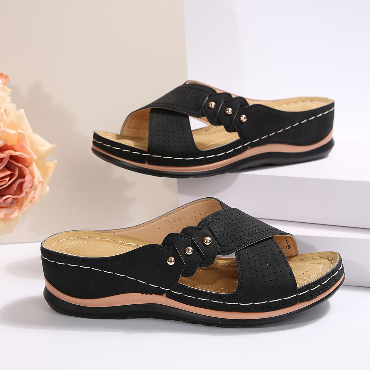 Women's Mules with Cross Straps ⎜ Comfortable Summer Shoes in Large Sizes with a Non - Slip and Lightweight Sole