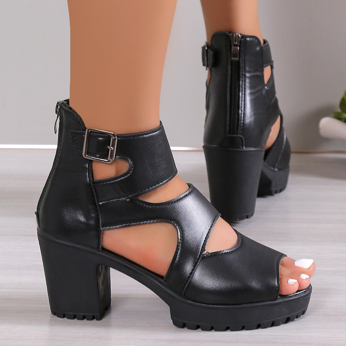High Heel Sandals for Women ⎜ Fashionable Platform Shoes with Block Heel and Cut - Out Design for Party & Everyday Wear
