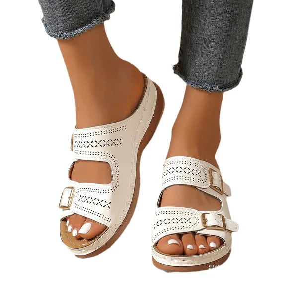 Comfort Sandals for Women ⎜ Lightweight Mules with Buckles and Wedge Sole for Everyday Wear and Leisure