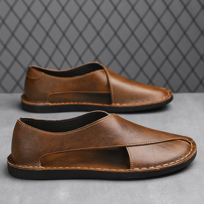 Leather Sandals for Men ⎜ Comfortable One - Pedal Beach Shoes Made From Breathable Genuine Leather