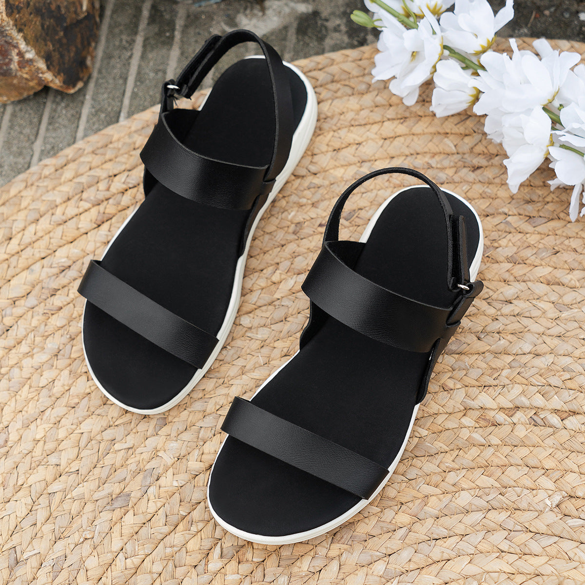 Women's Sandals with a Flat Sole ⎜ Comfortable Summer Shoes with an Open Toe Area and Adjustable Strap