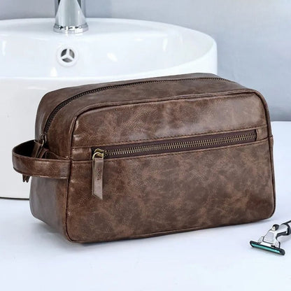 Leather Toiletry Bag for Men ⎜ Large Travel Bag with Practical Compartments and Robust Zip