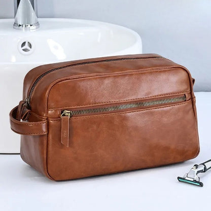 Leather Toiletry Bag for Men ⎜ Large Travel Bag with Practical Compartments and Robust Zip
