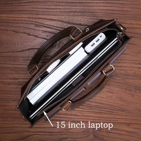 Real Leather Laptop Bag ⎜ Handmade Vintage Briefcase with Plenty of Storage Space and a Robust Design