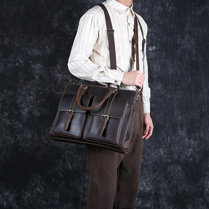 Real Leather Laptop Bag ⎜ Handmade Vintage Briefcase with Plenty of Storage Space and a Robust Design