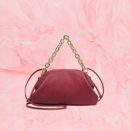 Small Shoulder Bag for Women ⎜ Fashionable Bag with Pleated Design and Wide Chain Strap
