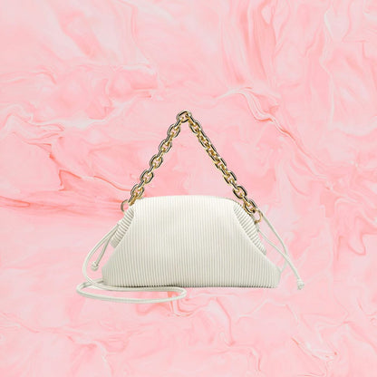 Small Shoulder Bag for Women ⎜ Fashionable Bag with Pleated Design and Wide Chain Strap