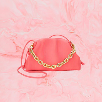 Small Shoulder Bag for Women ⎜ Fashionable Bag with Pleated Design and Wide Chain Strap