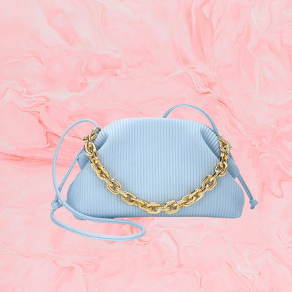 Small Shoulder Bag for Women ⎜ Fashionable Bag with Pleated Design and Wide Chain Strap