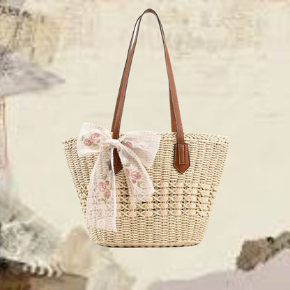 Straw Bag with Floral Ribbon ⎜ Summery Design and Plenty of Storage Space