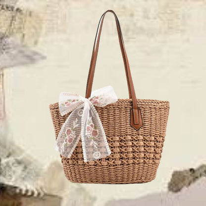 Straw Bag with Floral Ribbon ⎜ Summery Design and Plenty of Storage Space