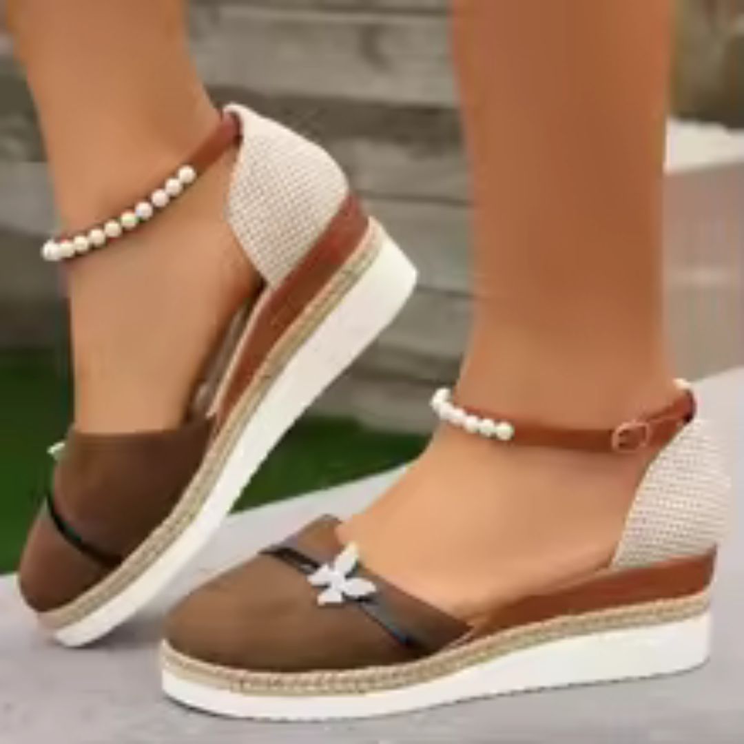 Wedge Heel Sandals for Women ⎜ Comfortable Summer Shoes with Beaded Straps and Braided Sole