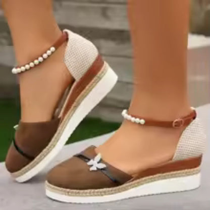 Wedge Heel Sandals for Women ⎜ Comfortable Summer Shoes with Beaded Straps and Braided Sole