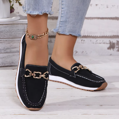 Comfortable Women's Loafers ⎜ Flat Shoes with Metal Chain and Comfortable Sole for Everyday Wear and Leisure