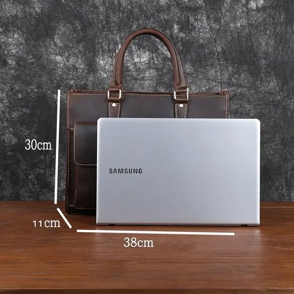 Real Leather Laptop Bag ⎜ Handmade Vintage Briefcase with Plenty of Storage Space and a Robust Design