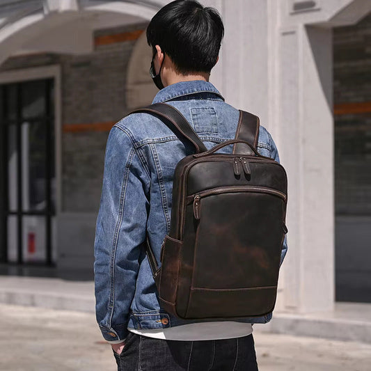 Leather Backpack for Men ⎜ Stylish Outdoor Carrier with Large Storage Space