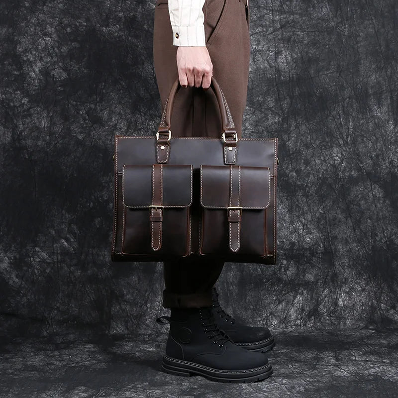 Real Leather Laptop Bag ⎜ Handmade Vintage Briefcase with Plenty of Storage Space and a Robust Design