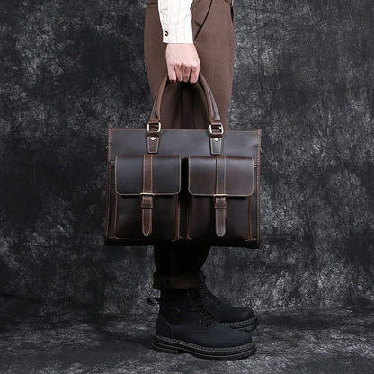 Real Leather Laptop Bag ⎜ Handmade Vintage Briefcase with Plenty of Storage Space and a Robust Design